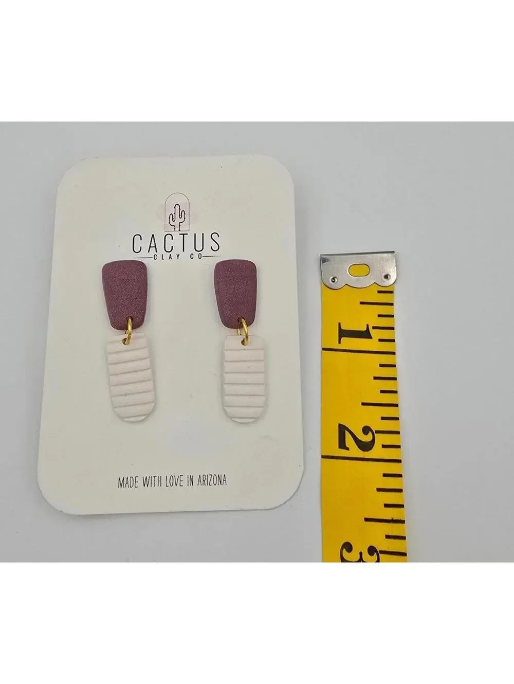 NWT Maroon and White Cactus Clay Co. Earrings 1980's Style Inspired